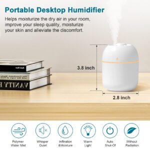 Portable Small Humidifier, USB Personal Desktop Humidifier for Car, Office Room, Bedroom, Auto Shut-Off, 2 Mist Modes, Super Quiet(220ml, White)