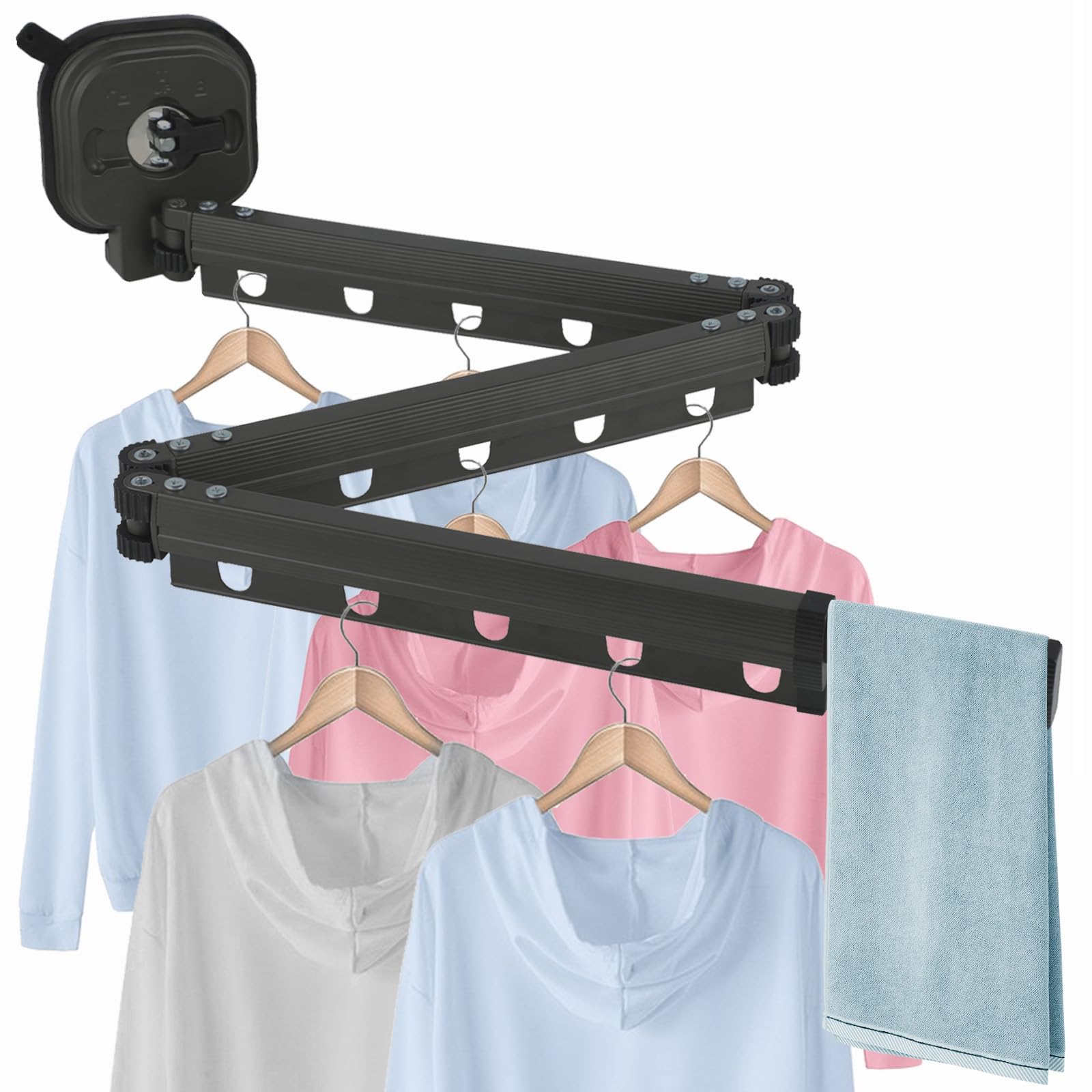 Wall Mounted Clothes Drying Rack, Retractable Laundry Drying Rack with a Suction Cup, Space Saving Collapsible (Tri-Fold) Laundry Hanger Dryer Rack, for Laundry, Balcony, Mudroom, Bedroom, Gray