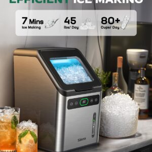 Silonn Nugget Ice Maker - Timer Ice Machine with Self-Cleaning, 44lbs per Day Pebble Ice Maker with Soft Chewable Ice, One-Click Operation Ice Machine for Home, Kitchen, Office