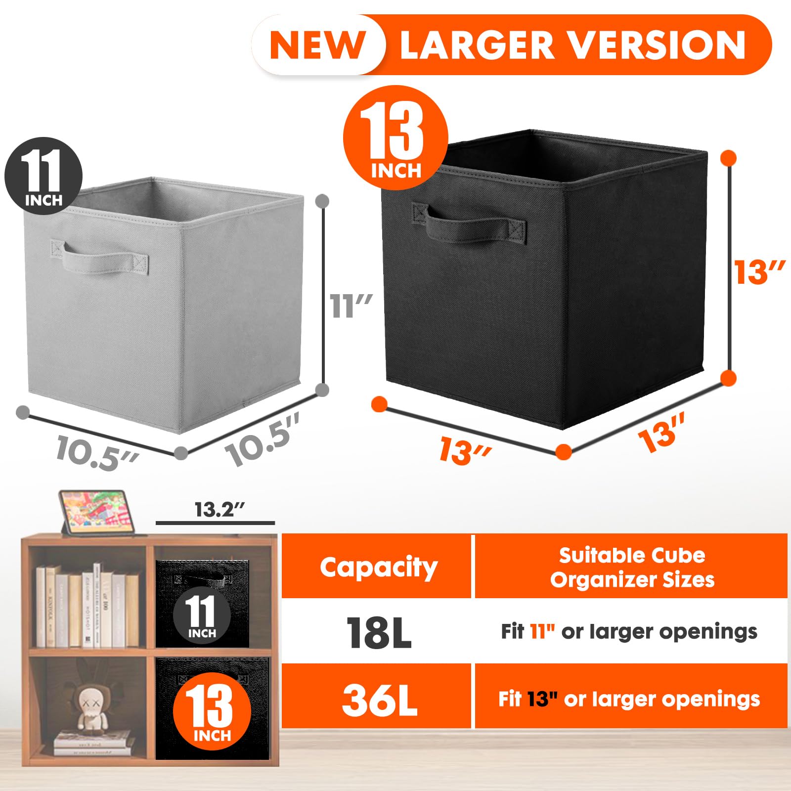 ShellKingdom Storage Bins, Foldable Fabric Storage Cubes And Cloth Storage Organizer Drawer For Closet And Toys Storage, 13 X 13 X 13 INCH, 2 Pack (Black)