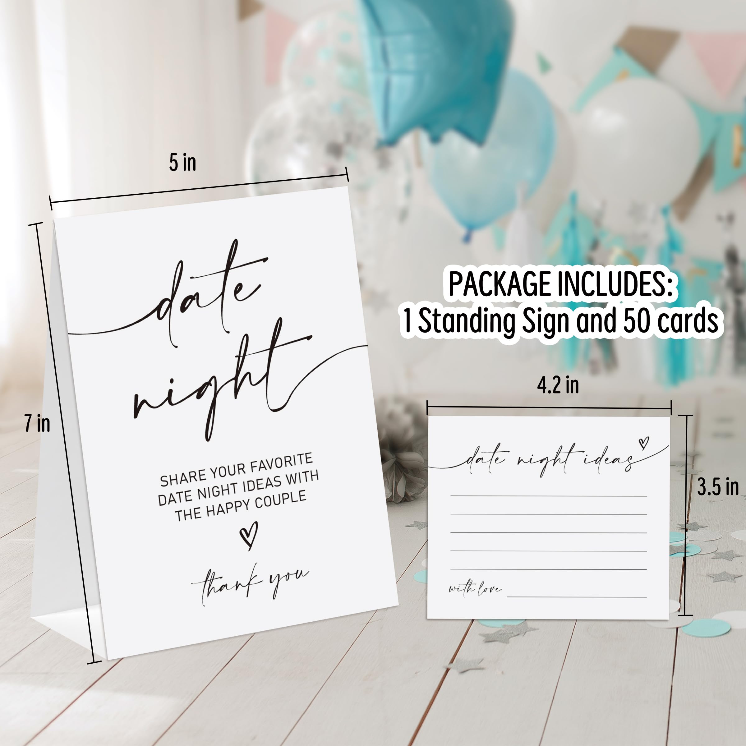 stizak Minimalist Theme Bridal Shower Decorations, Date Night Ideas, Bridal Shower Game, 1 Sign and 50 Cards, Modern Bridal Shower Shower, Wedding Shower Games（dn02）