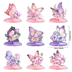 9 Pieces Butterfly Centerpieces for Tables Butterfly Birthday Party Decorations Butterfly Honeycomb Table Centerpiece for Baby Shower WeddingButterfly Themed TableSpring Summer Garden Party Decor (9)