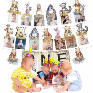 Bear Banner for Baby Shower Decorations, First Birthday Baby Photo Banner with Cute Picture Card Frames for Baby One Birthday Party Decorations