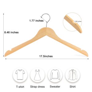 TOPIA HANGER Wooden Hangers 30 Pack, 0.28-inch Slim & Durable Clothes Hangers Space Saving, Natural Wood Hanger with 360°Swivel Hook and Non-Slip Shoulder Notches for Coat,Shirt, Camisole, Dress-CT51N