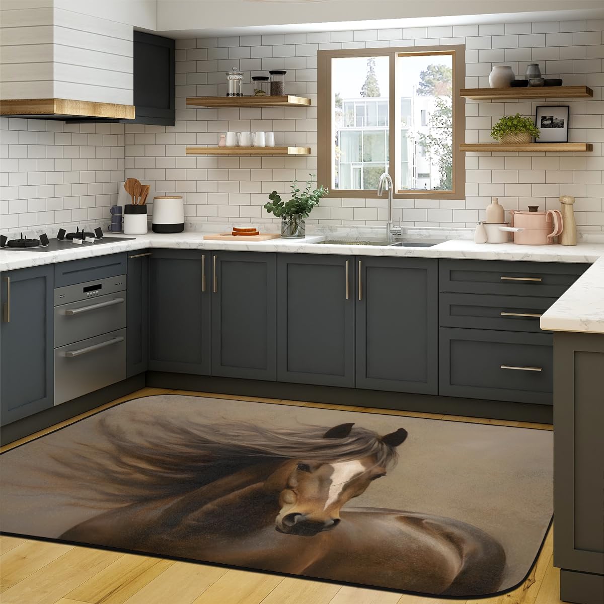 Painting Horse Rug for Living Room Brown Horse Area Rug Machine Washable Rug Non-Slip Carpet Throw Rugs Soft Bedroom Rug for Indoor Nursery Dining Room Kids Playroom Farmhouse Decor Mat 48x72in