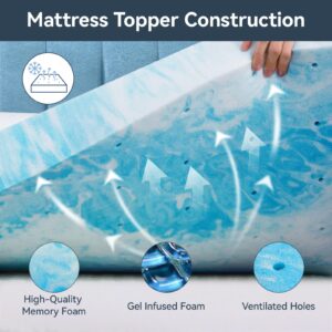 Hcore 3 Inch King Memory Foam Mattress Topper, Cooling Gel Infused Mattress Pad, Ventilated Bed Topper for Pressure Relief Back Pain, CertiPUR-US Certified