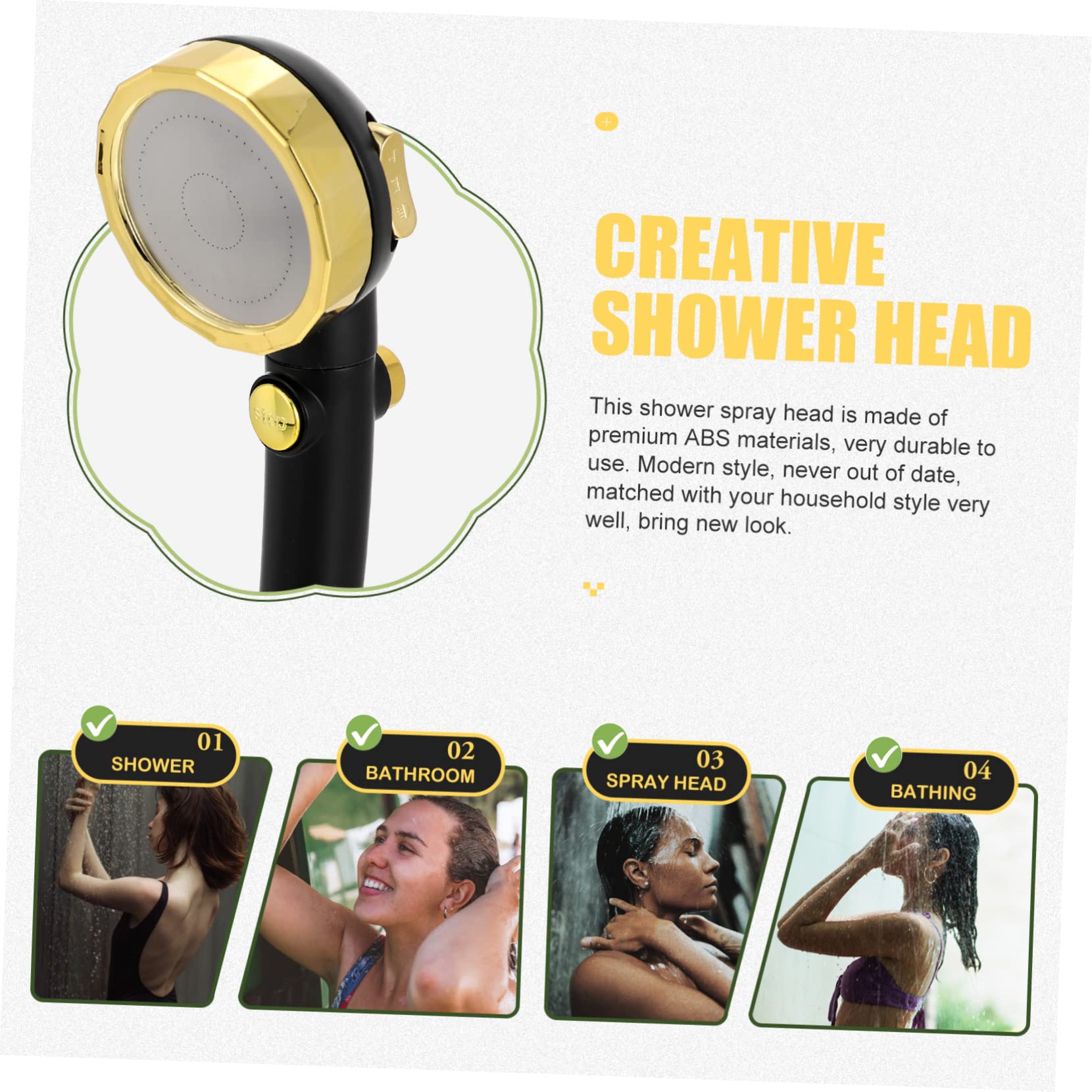 Veemoon Shower Head Plastic Showering Spray Head Water Removable Showerhead Spa Accessories Shower Spray Head Massage Accessories Pressurized Shower Sprayer Shower Abs Handheld