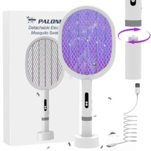 palone electric fly swatter, type-c rechargeable bug zapper racket, detachable, handheld and auto zap mode, 4000v mosquito swatter, fly zapper, mosquito killer for indoor outdoor (1 pack)