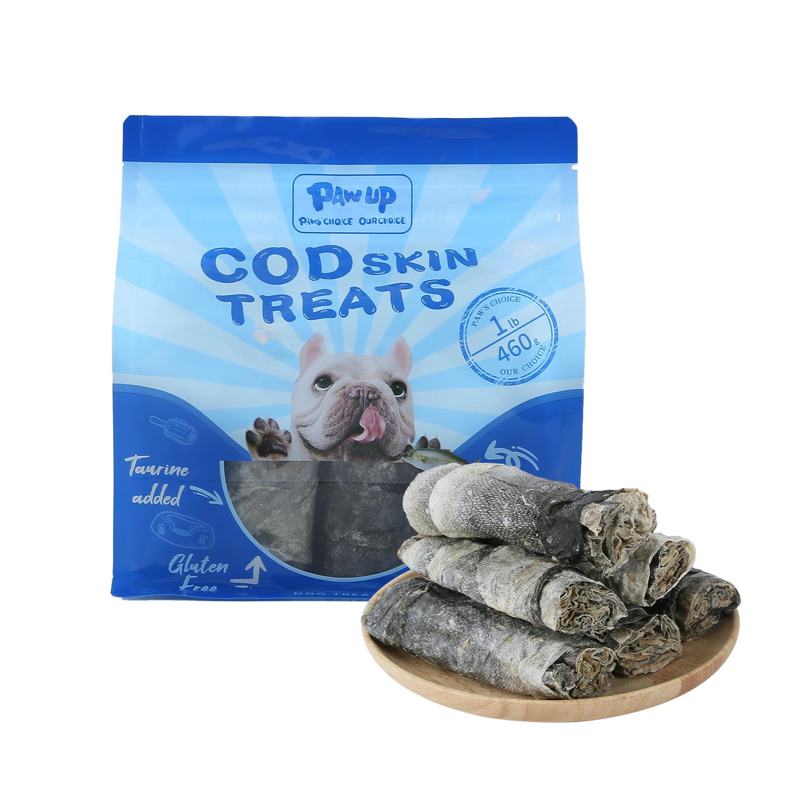 PAWUP Cod Skin Dog Treats Natural Fish Skin Roll Dog Snacks w/Taurine, Single Ingredient Cod Skin Chews, Rich in Omega 3, 16.2 oz