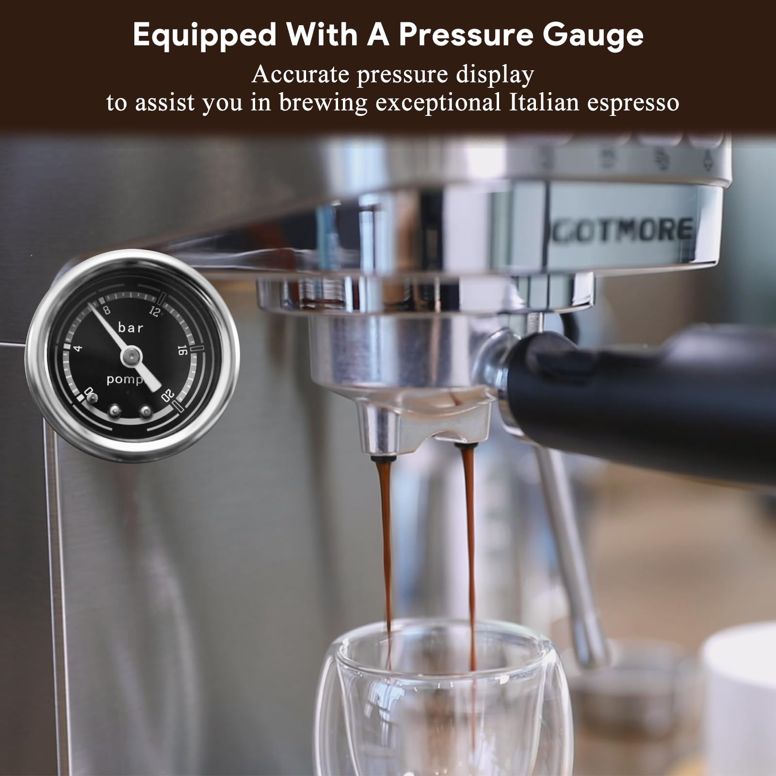 GOTMORE Espresso Machine with Milk Frother, Espresso Machine for Latte Cappuccino, Stainless Steel Professional Compact Espresso Coffee Machines, 33oz Removable Water Tank Coffee Espresso Maker