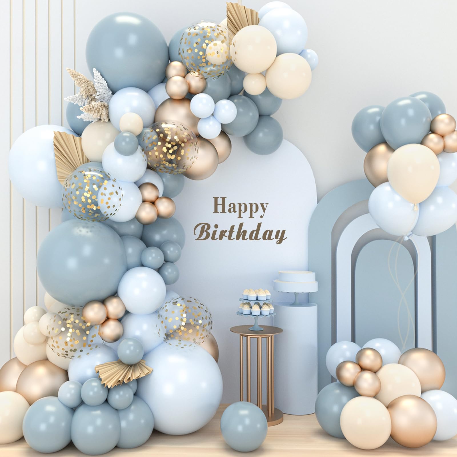 Dusty Baby Blue Balloons Arch Garland Kit with Champagne Balloons for Dusty Blue Baby Shower Decorations Birthday Boho Bridal Shower Party Decor