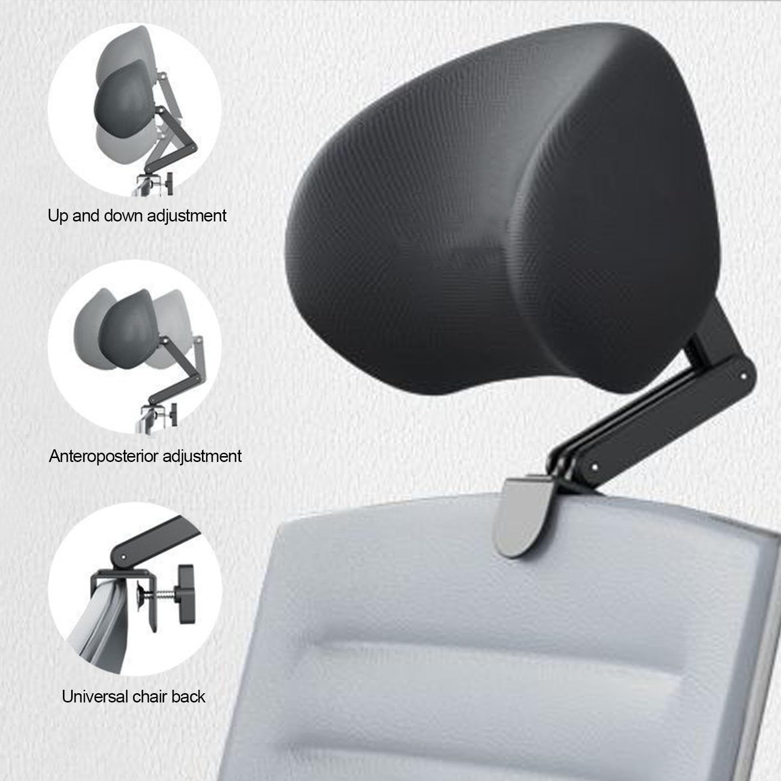 Office Chair Headrest Attachment Universal, Head Support Cushion for Any Desk Chair, Elastic Sponge Head Pillow for Ergonomic Executive Chair, Adjustable Height & Angle Upholstered, Chair Not Include