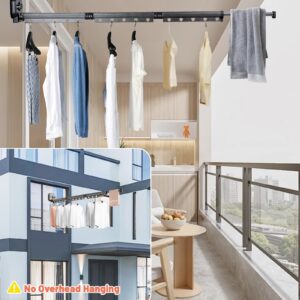 Wall Mounted Clothes Drying Rack, Retractable Laundry Drying Rack with a Suction Cup, Space Saving Collapsible (Tri-Fold) Laundry Hanger Dryer Rack, for Laundry, Balcony, Mudroom, Bedroom, Gray