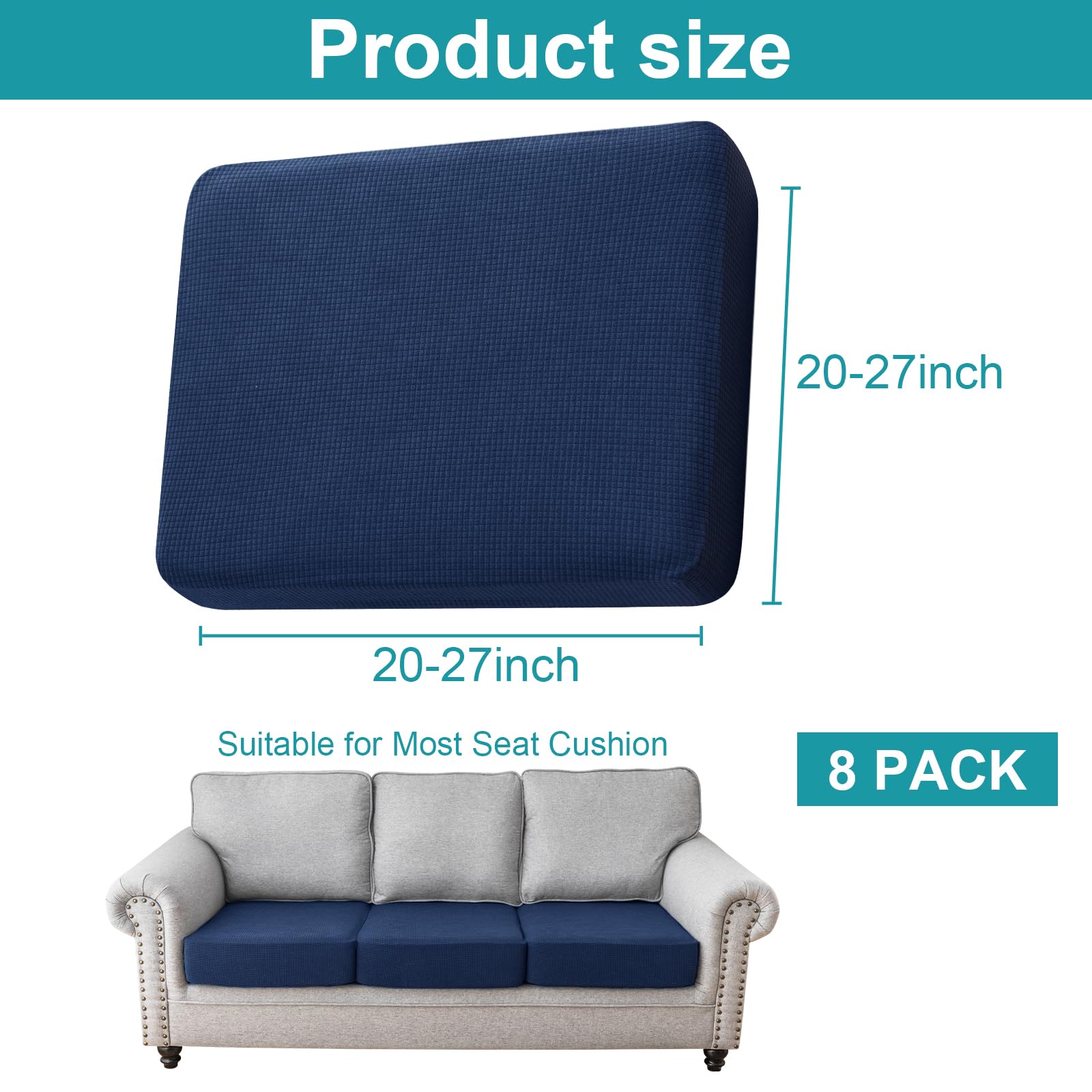 LiveGo Patio Sofa Cushion Cover Outdoor Waterproof Cushion Cover Replacement Patio Furniture Cushions Couch Slipcovers Chair Seat Cover Soft Flexibility Protector (4, Navy Blue)