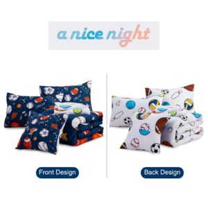 A Nice Night 6Pcs Bed in A Bag Twin Sports Microfiber Modern Comforter Set,Navy Rugby Ball Printed Bedding Collections,for Boys Kids Teen