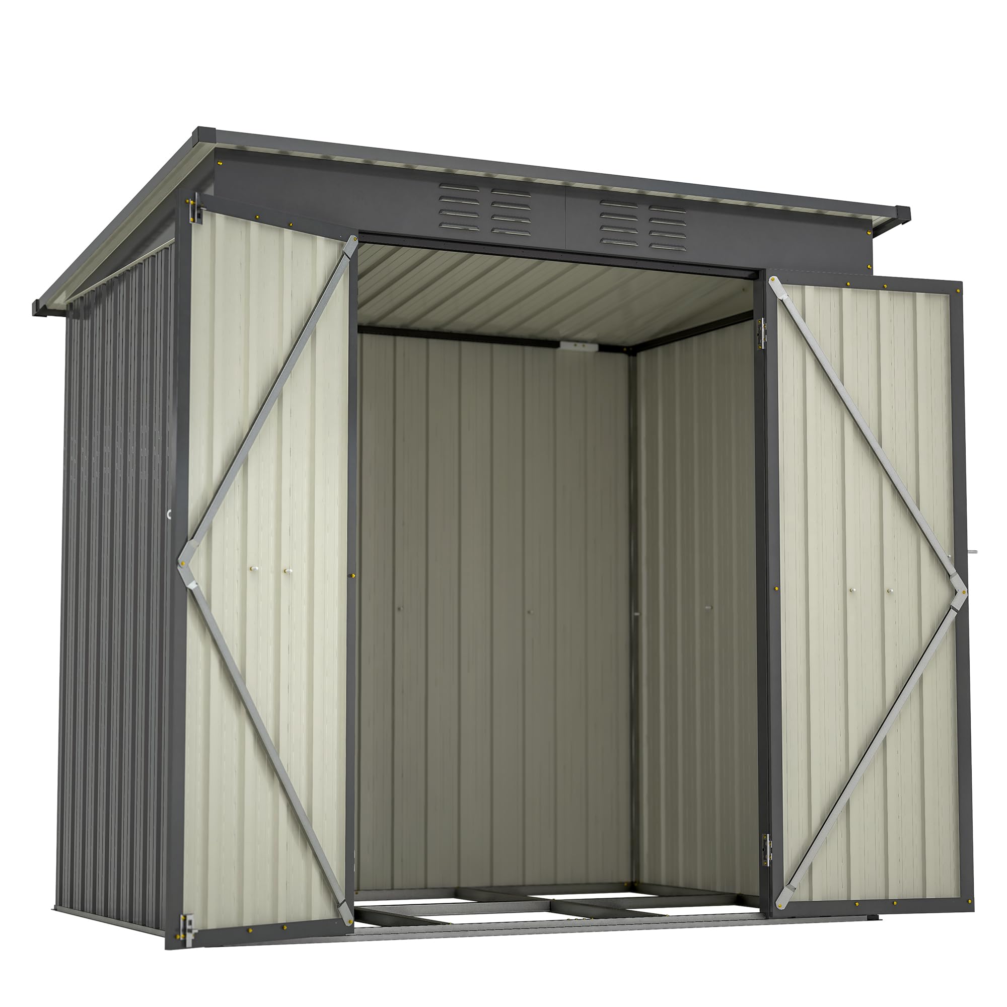 6x4 FT Outdoor Storage Shed, Galvanized Metal Garden Storage Shed, Waterproof Garden Tool Shed Storage, Slooping Roof, Lockable Double Doors & Vents, for Garden Backyard Patio, Dark Grey(Floor Frame)