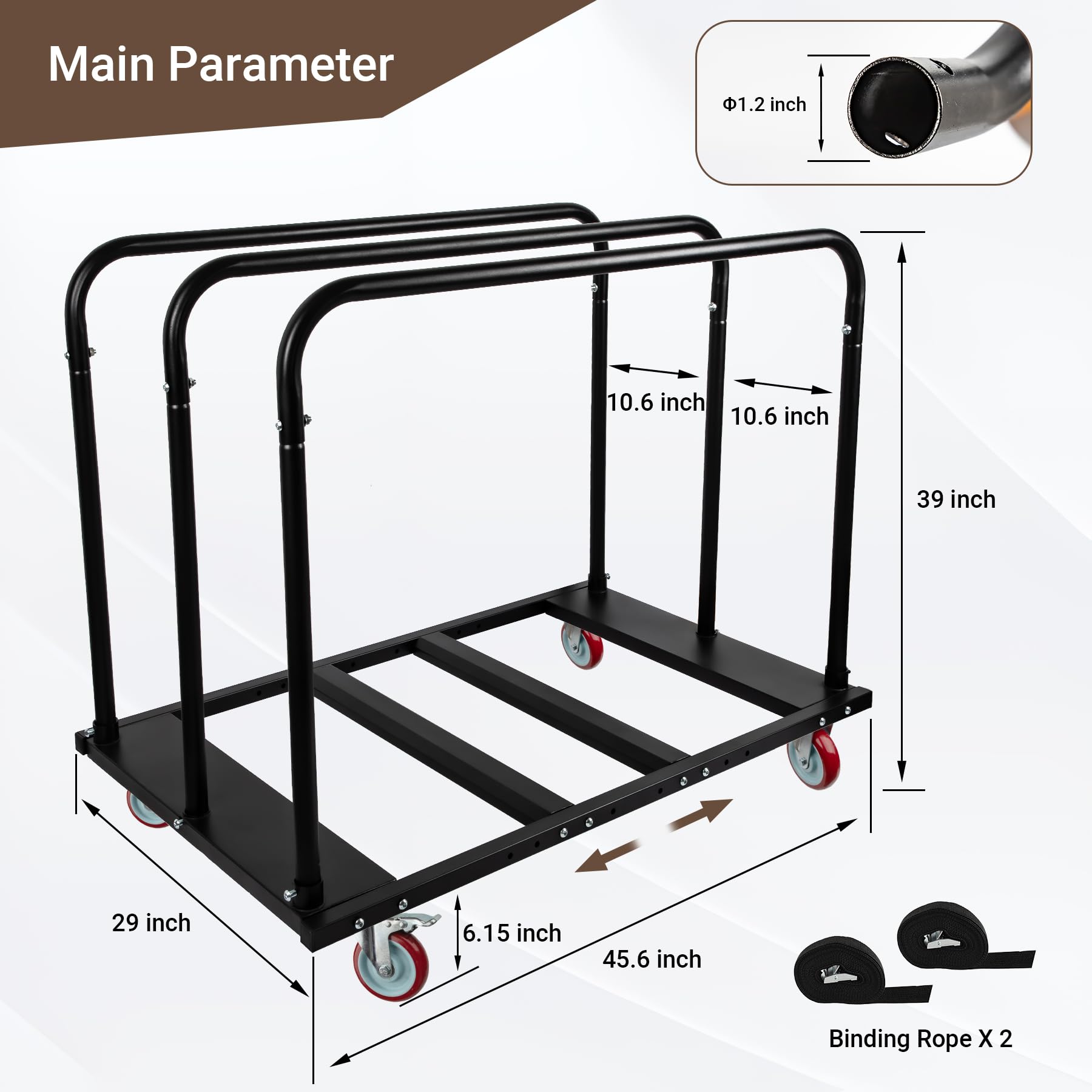 Eastrexon Folding Table Cart, Drywall Cart w/ 5" PU Swivel Wheels, Heavy Duty Table Dolly w/ 1800 LBS & 10 Table Capacity for Party Events, Hotel, Factory, Warehouse (45.6" L x 29" W x 39" H)