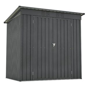 6x4 FT Outdoor Storage Shed, Galvanized Metal Garden Storage Shed, Waterproof Garden Tool Shed Storage, Slooping Roof, Lockable Double Doors & Vents, for Garden Backyard Patio, Dark Grey(Floor Frame)