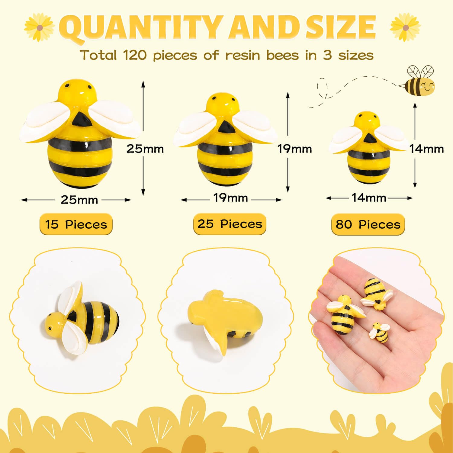 Tidponra 120PCS Bumble Bee Décor, Resin Honey Bees for Crafts, Small Plastic Bees Ornaments for Decorations