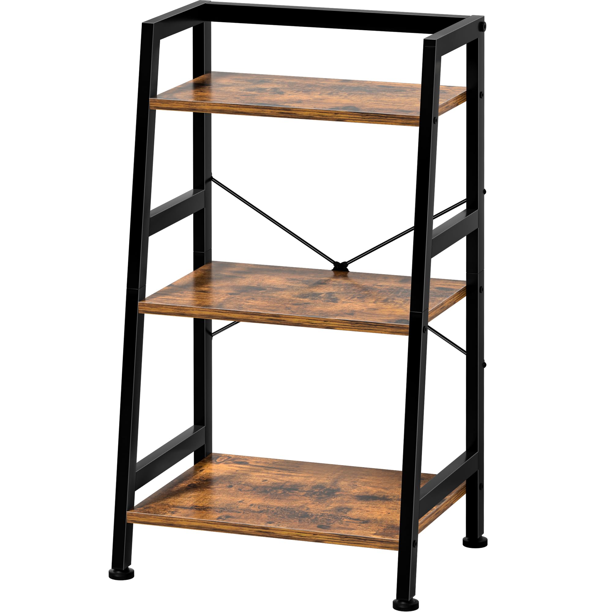 3-Tier Bookshelf, Ladder Shelf, Industrial Bookcase with Steel Frame, Metal Small Bookcase, for Living Room, Home Office, Kitchen, Bedroom, Industrial Style（Rustic Brown & Black）