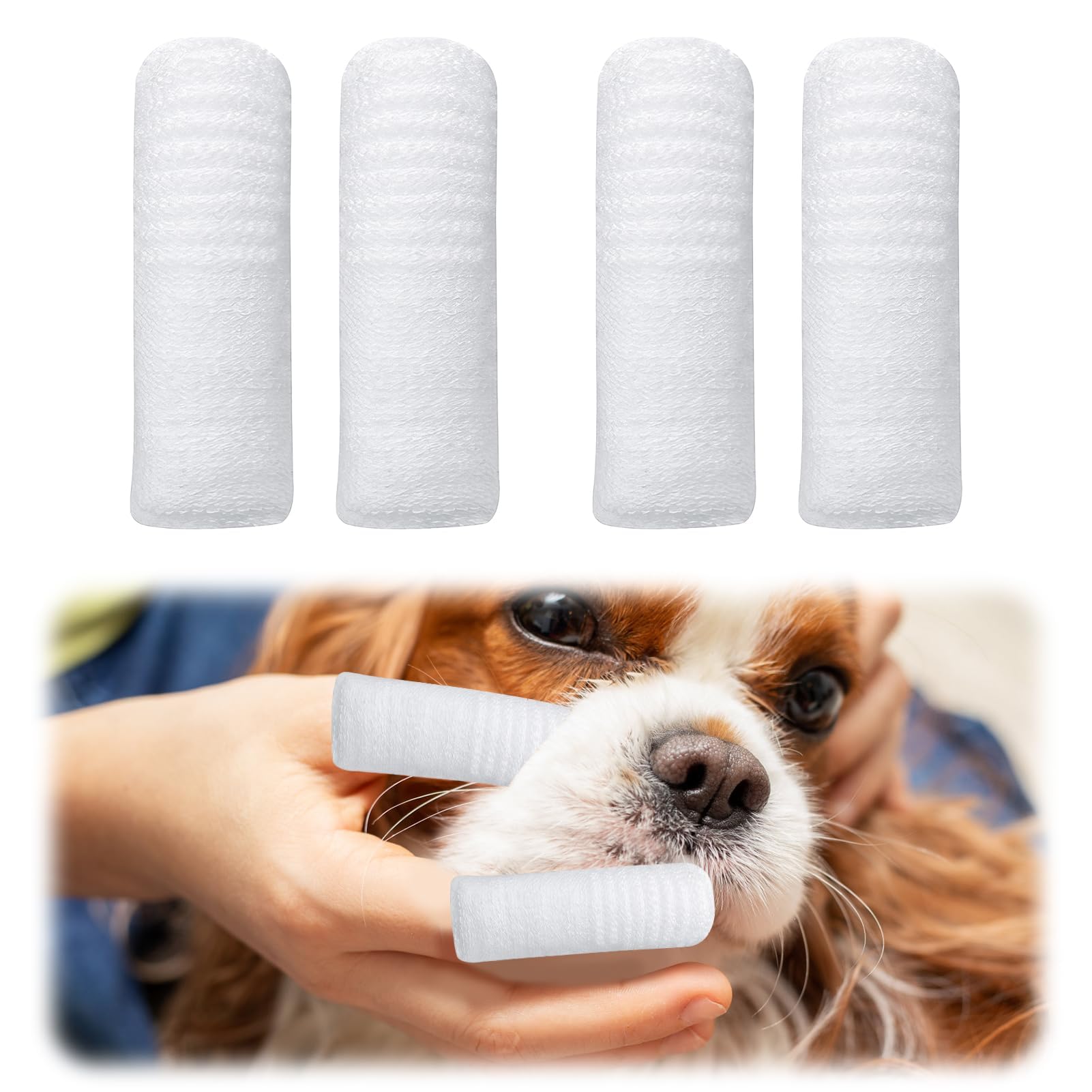 4 PCS Pet Finger Toothbrush Dog Toothbrush Cat Toothbrush Microfiber Fingerbrush for Small to Large Dogs Cats Teeth Oral Cleaning Dental Care Washable Comfortable Durable 1 Set for Two Fingers White