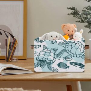 Storage Basket Gift Baskets with Handles Foldable Decorative Canvas Storage Bin for Living Room Shelves Office Clothes, 14x10x8 In(Sea Turtle)