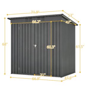 6x4 FT Outdoor Storage Shed, Galvanized Metal Garden Storage Shed, Waterproof Garden Tool Shed Storage, Slooping Roof, Lockable Double Doors & Vents, for Garden Backyard Patio, Dark Grey(Floor Frame)