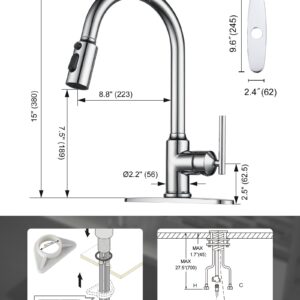 WOWOW 3 Hole Widespread Bathroom Faucet Chrome Bathroom Sink Faucets 2 Handle Bath Faucet 8 inch and Kitchen Faucets with Pull Down Sprayer