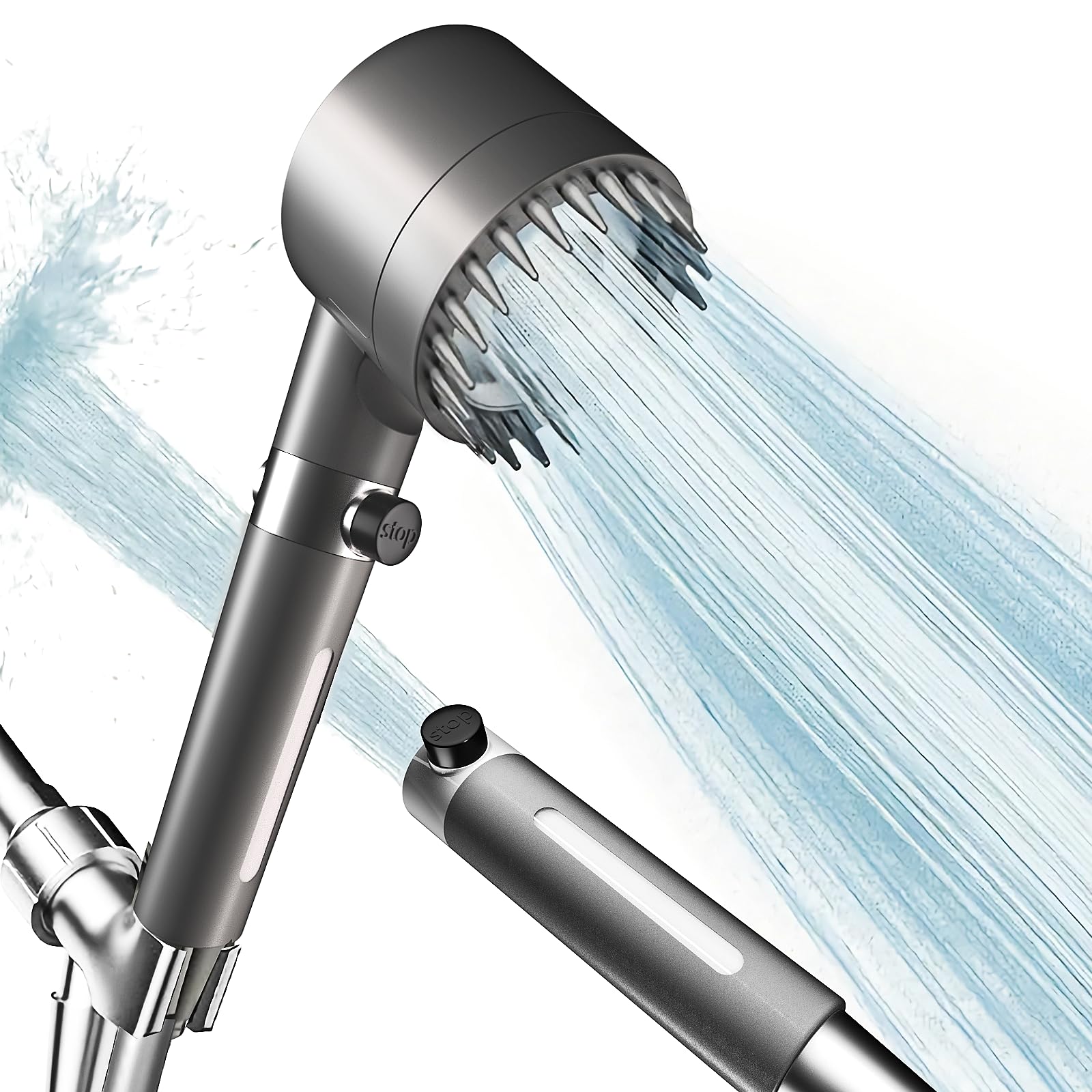 Filtered Shower Head with Handheld, 3 Spray Modes Water Saving High Pressure Showerhead Set with 59″ Hose、Bracket、Cotton Filters, Power Wash for Hard Water, Showerhead with ON/OFF Switch for Pets Bath