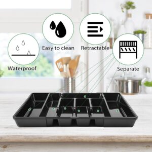 Dntorx Utensil Drawer Organizer, Expandable Silverware Drawer Organizer Adjustable Kitchen Drawer Organizer Cutlery Drawer Utensil Tray Flatware Tray for Forks Spoons Knife Organizer(Large, Black)