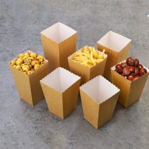 Gumney 12 Pcs Disposable Popcorn Boxes, Kraft Paper Popcorn Box Classic Open-top Popcorn Container for Movie Theater Carnival Birthday Party Supplies,Orange-XS