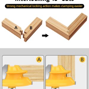 Router Bits, Allmake 3pcs Lock Miter Router Bits 1/4 Shank, 45 Degree Locking Miter Joint Router Bit Set for Woodworking Cabinetry Drawers Shadow Boxes, Work with Stock from 1/2" to 3/4" Thick