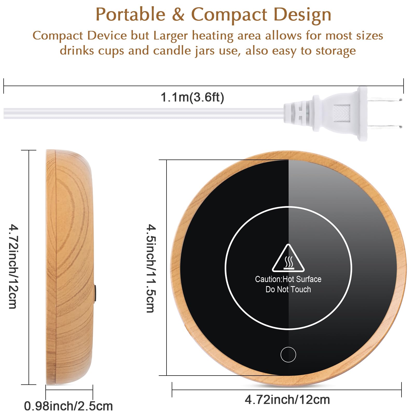 Coffee Mug Warmer Electric Coffee Cup Warmer for Desk Use Large Candle Warmer with Gravity Sensing Switch Auto Shut Off Coffee Warm Plate Smart Hot Beverages Warmer for Office Home Gifts (Light Wood)