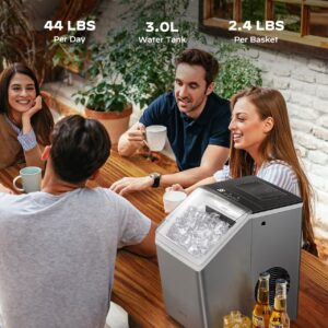 Silonn Ice Makers Countertop, 44lbs Per Day, 2 Ways to Add Water, Auto Self-Cleaning, Stainless Steel Ice Machine for Home Office Bar Party