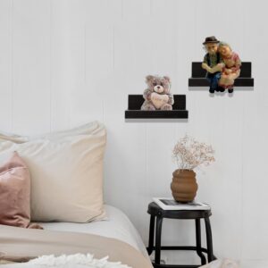 Z metnal Small Floating Shelves, Natural Wooden Display Wall Shelf for Picture Ledge, Nursery Floating Shelves, Black, Wall Mounted, 8 x 5.5 inch, 2 Pcs