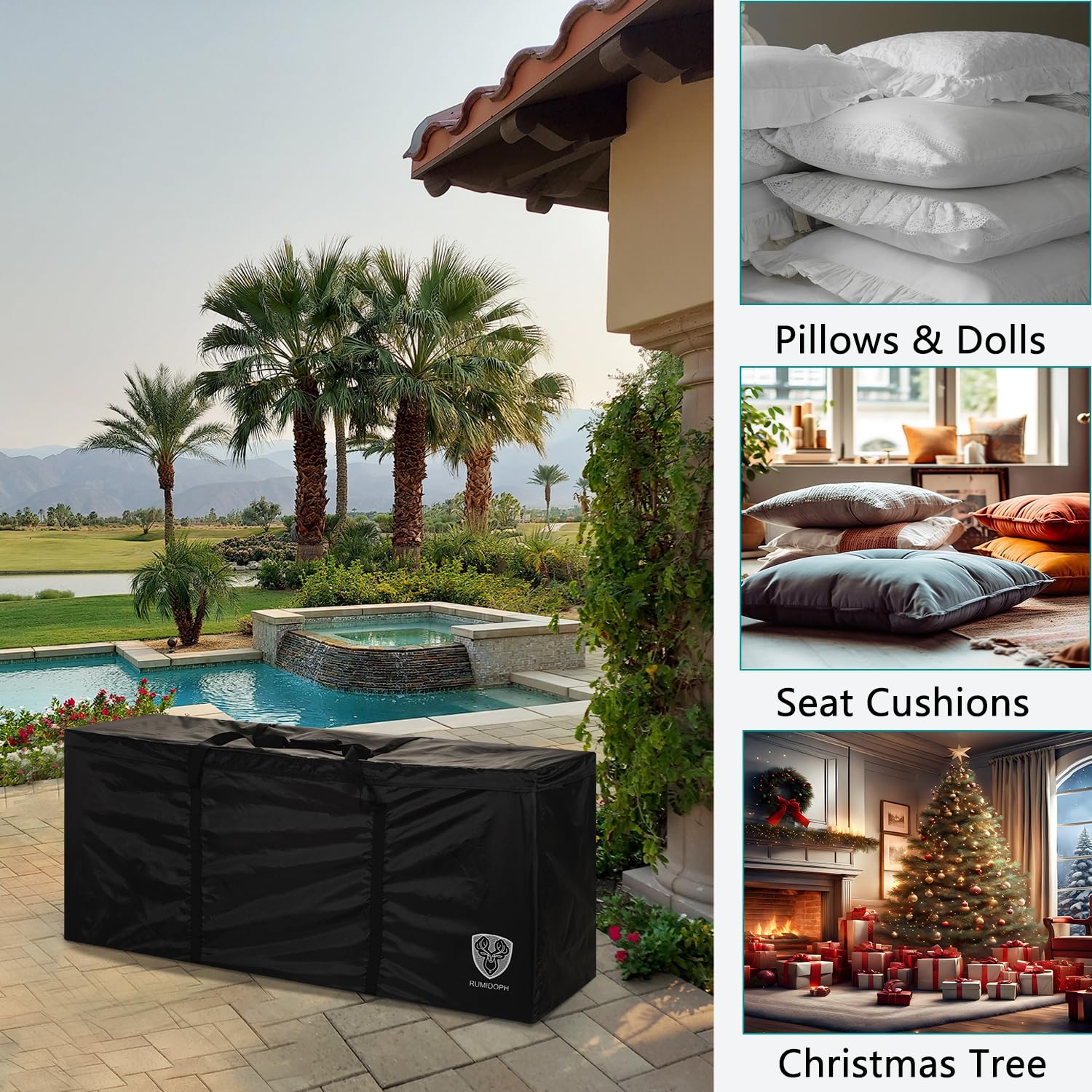 RUMIDOPH Christmas Tree Storage Bag, Outdoor Cushion Storage Bag 65 Inch Waterproof Extra Large Patio Cushion Storage Bags with Zipper, Xmas Tree Bag Holder