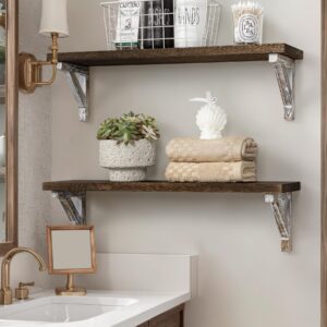 Gronda Bathroom Wall Shelves Over Toilet, 24 Inches Floating Shelves for Wall Rustic Farmhouse Wood Bathroom Shelf Hanging Storage Rack