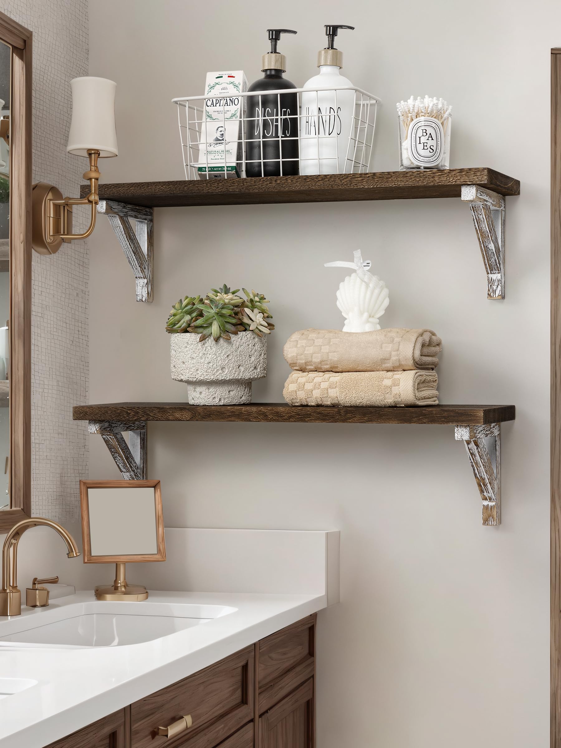 Gronda Bathroom Wall Shelves Over Toilet, 24 Inches Floating Shelves for Wall Rustic Farmhouse Wood Bathroom Shelf Hanging Storage Rack