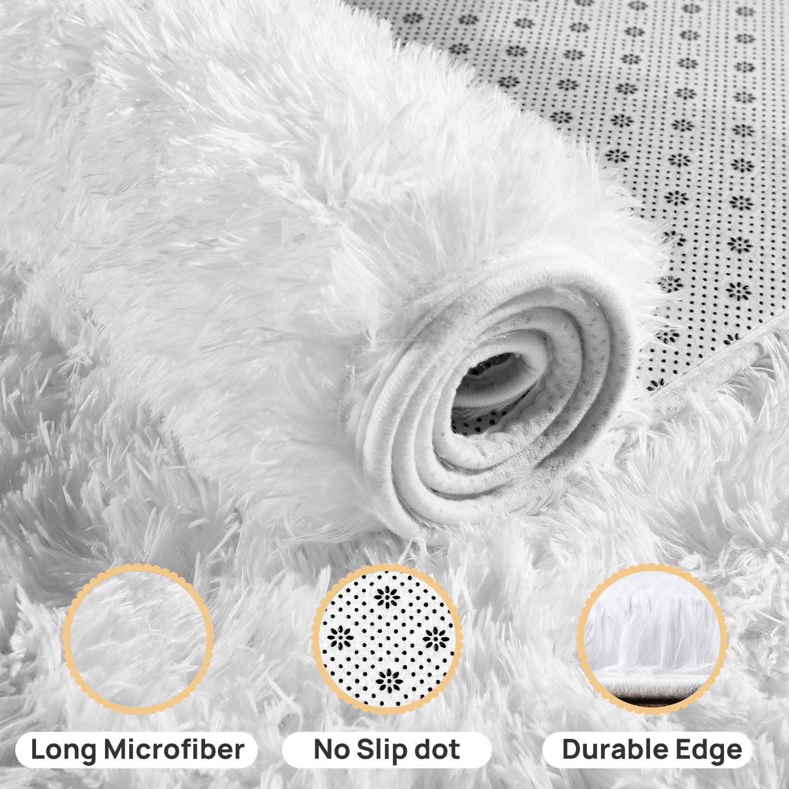 White Fluffy Rug for Bedroom White Fuzzy Rug Non-Slip Indoor Floor Carpet for Living Room Anti-Skid Rectangular Fuzzy Rug 4x6