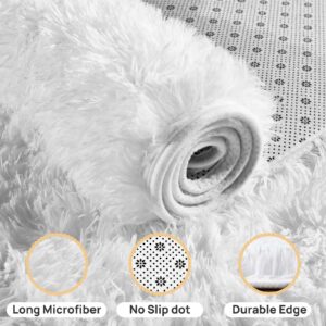 White Fluffy Rug for Bedroom White Fuzzy Rug Non-Slip Indoor Floor Carpet for Living Room Anti-Skid Rectangular Fuzzy Rug 8x10