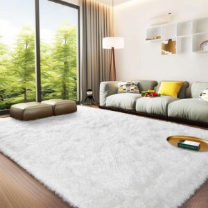 White Fluffy Rug for Bedroom White Fuzzy Rug Non-Slip Indoor Floor Carpet for Living Room Anti-Skid Rectangular Fuzzy Rug 5x7