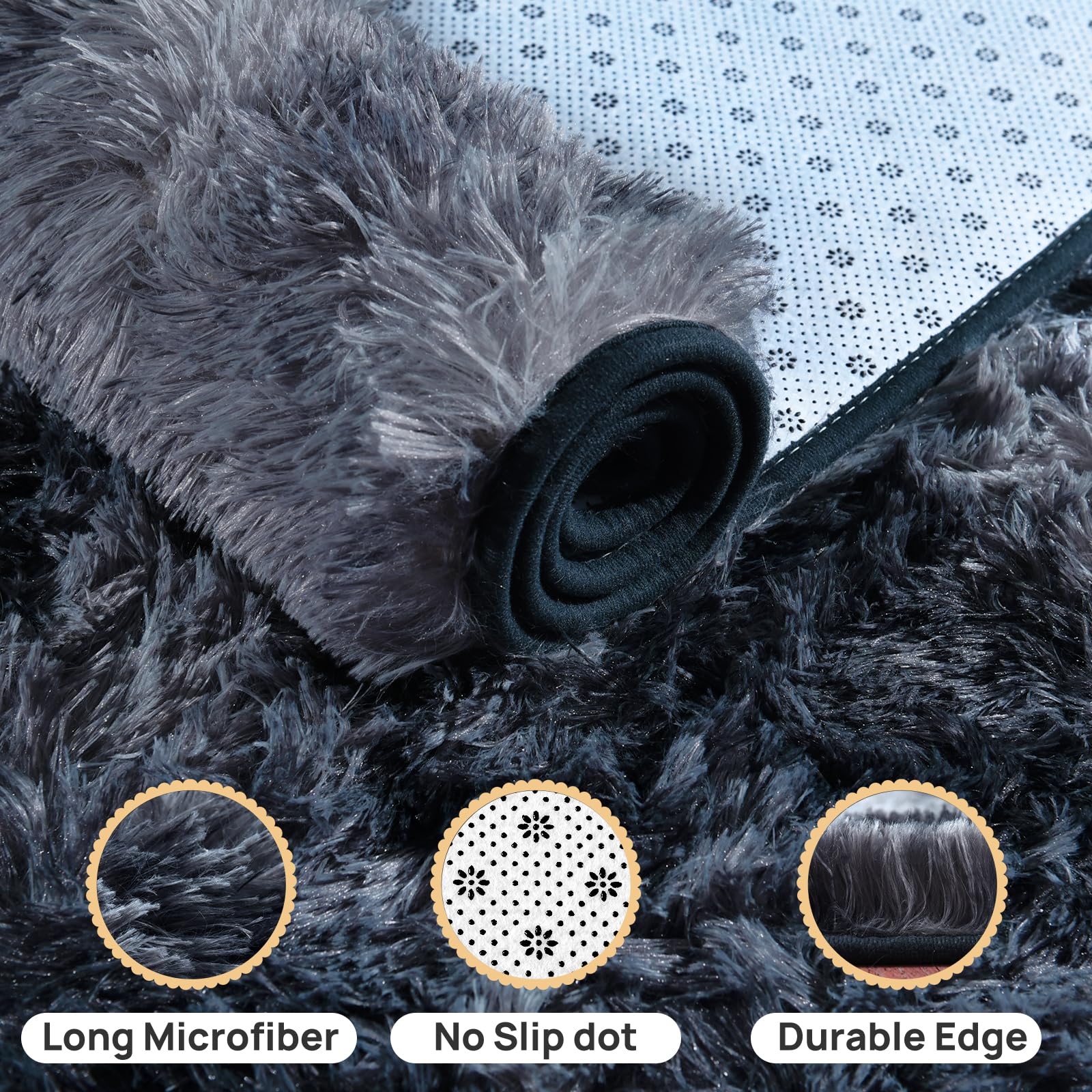 Isdook Anti-Skid Rectangular Fuzzy Rug Fluffy Rug for Living Room Non-Slip Shag Fuzzy Rug for Nursery Tie-Dyed Blue Grey Rectangle 2x3 Feet