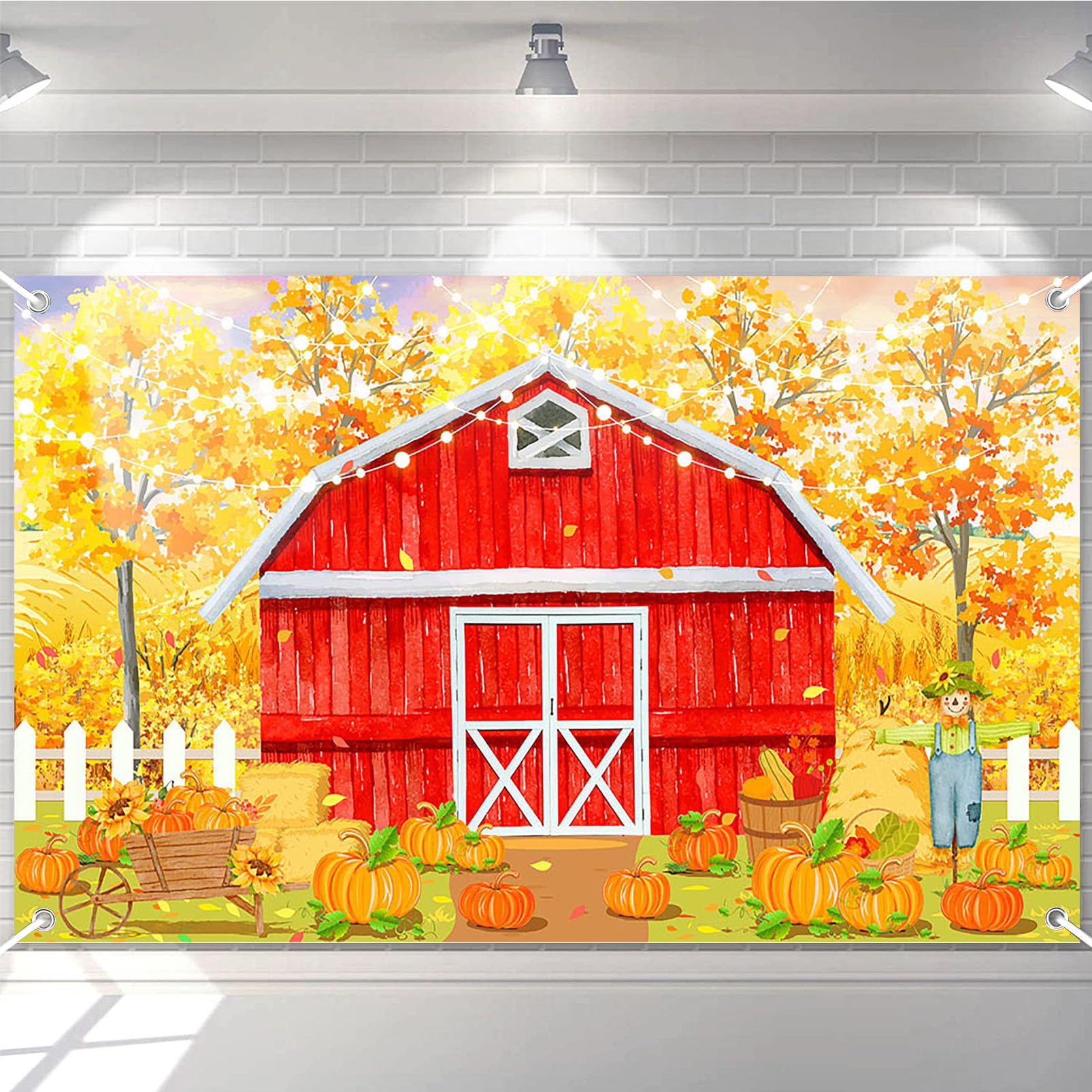 Avezano Fall Red Farm Backdrop Watercolor Autumn Pumpkin Patch Banner Fall Thanksgiving Day Baby Shower Birthday Party Decoration Banner 70.8 x 43.3 Inch