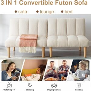 Modern Corduroy Convertible Folding Futon Couch Sofa Bed,with Adjustable Backrest Memory Foam Couch Double Loveseat Sofa for Compact Living Space,Dorm,Game Studio,Apartment,Bedroom (White)