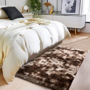 isdook soft shaggy rugs fluffy rug, plush area rugs for living room nursery home decor, tie-dyed brown anti-skid rectangular fuzzy rug 2x3 feet