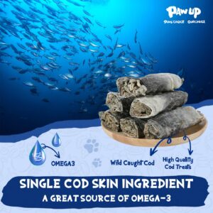 PAWUP Cod Skin Dog Treats Natural Fish Skin Roll Dog Snacks w/Taurine, Single Ingredient Cod Skin Chews, Rich in Omega 3, 16.2 oz