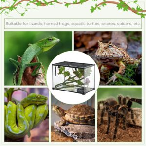 PawHut 14 Gallon Glass Reptile Enclosure with Decor Kit, Crested Gecko Tank, Full View Terrarium Tank with Visually Appealing Sliding Screen Top for Lizards, Frogs, Snakes, Spiders, 20" x 12" x 14"