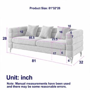 amervanito 81'' Oversized 3 Seater Sectional Sofa, Living Room Comfort Fabric Sectional Sofa - Deep Seating Sectional Sofa, Soft Sitting with 3 Pillows for Living Room,Bedroom,White Teddy