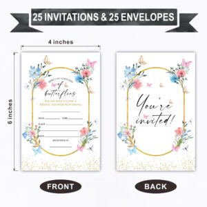 25 Bridal Shower Invitation Cards With Envelopes - Here's To A Lifetime Of Butterflies - Floral Golden Oval Invites For Newlyweds, Wedding & Bridal Shower Celebration, Party Favor & Decorations - B16