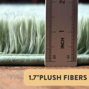 Fluffy Rug for Living Room Shaggy Soft Area Rug Mint Green Fuzzy Rug Non-Slip Indoor Floor Carpet, Rectangle 2x3 Feet